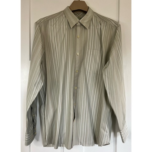Tommy Bahama Silk Shirt Button Up Mens Large Tan Green Long‎ Sleeve - Picture 1 of 9